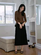 高腰Aラインスカート【春用・スリット入り・洗練されたデザイン・ロング丈】