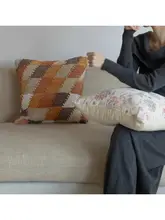オーガニックコットン製 ベルベットウィーブクッション【ハンドメイド・ネパール直輸入・幸運のモチーフ】