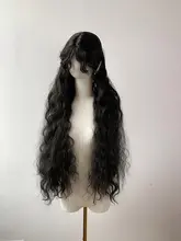 黒色高温丝素材の超ロングカールウィッグ【微巻き前髪デザイン・フルヘッド用】