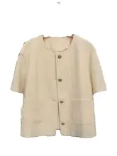大きいサイズ レディース コットンリネン 半袖ジャケット【夏用・ゆったりシルエット・シングルボタン】