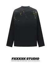 デザイン性のあるコットン製の短袖Tシャツ【ヒップホップスタイル・ダメージ加工・皺感】