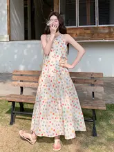 華やかなドット柄のキャミソールAラインワン  ピース【夏用・フィット】