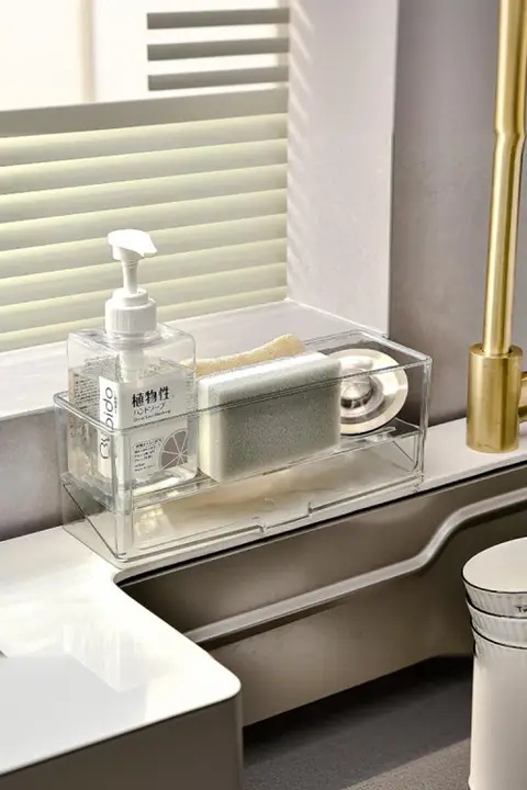 キッチンのスポンジ水切りラック【多機能・水栓横・カウンター収納用】