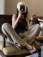 ゆったりした高腰のテロテロワイドパンツ【夏用・薄手・褶裥デザイン】（セットアップ対応）