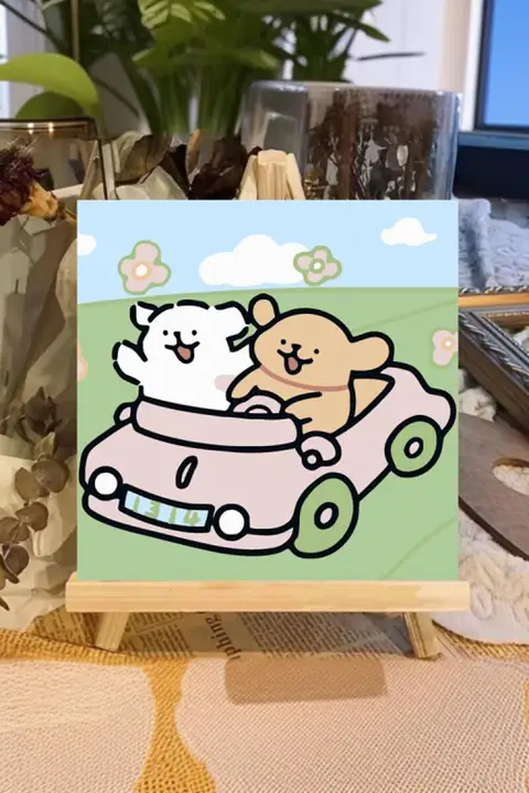 線描の小犬のクロスステッチアート【カートゥーンデザイン・子供部屋用】