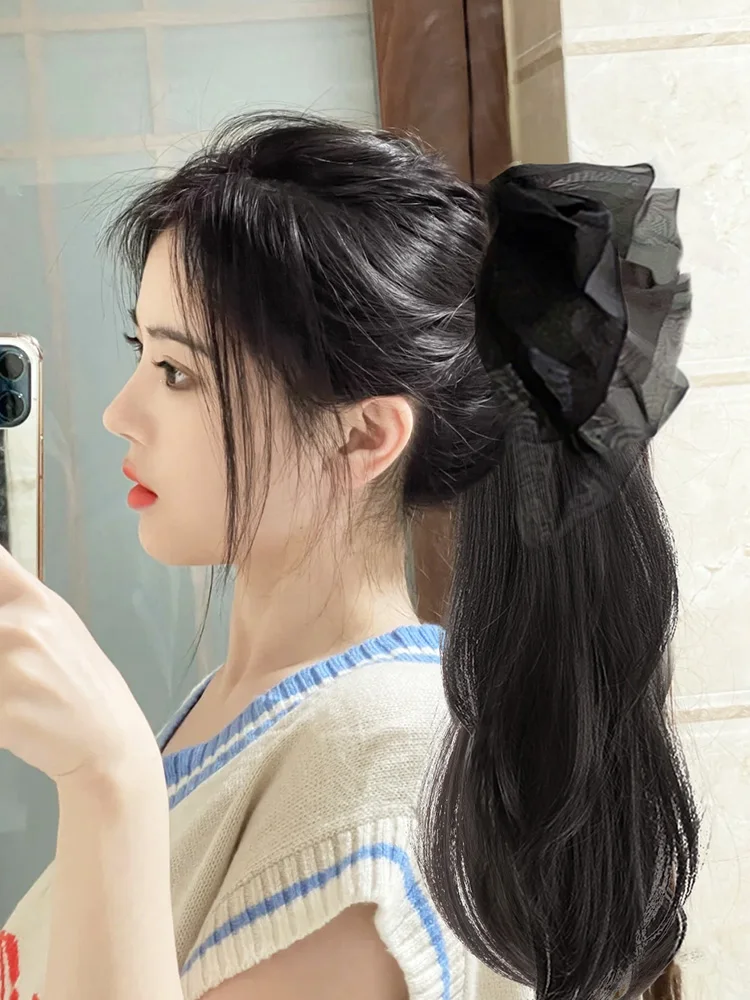 夏用ロングカール高ポニーテールウィッグ：リアルな質感で10秒でセット可能なヘアスタイル