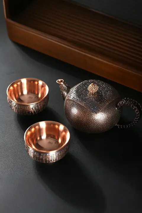 純手工製 銅製ティーポット＆カップセット【西施スタイル・茶具】（セットアップ対応）