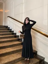 Alex Stevens 黒 半高ネックマキシワンピース【Aライン・フィッシュテール・春秋向け】