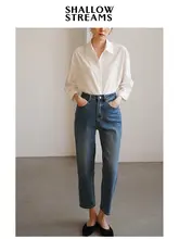 春秋用ハイウエストデニムパンツ【スリムフィット・ストレートレッグ・女性用】
