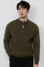 KARESINO メンズ ビジネス用 冬季 厚手ウールプルオーバー セミジップニット