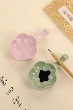 梅の花デザインの陶器製墨盤【文房四宝用・筆置き・墨洗】