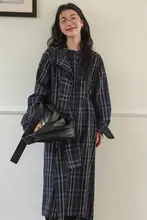 春季にぴったりのチェック柄シャツワンピース【デザイン性抜群・ロング丈】