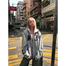 アメリカンレトロ風 フード付きプリントパーカー【ユニセックス・ゆったりデザイン・カジュアル】