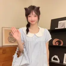 チェックデザインのルーズフィットブラウス【レース袖・ハートボタン付き・短袖】