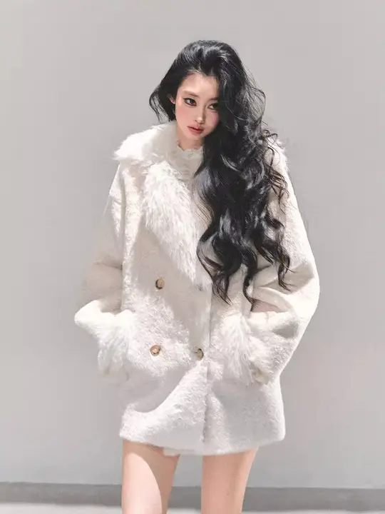 美しいデザインのファー付き冬用コート【暖かい・女性用】