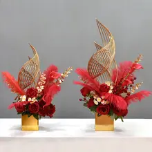 高級感漂う羽毛デスクフラワー【リアルな造花・ホテルやバー、誕生日パーティに最適】