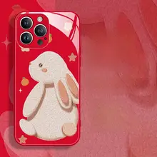 聖鋳 Apple iPhone 14 Pro Max用液体ガラスケース【ホワイトラビット・可愛いデザイン・衝撃吸収】