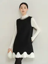 純手作りビーズ刺繍とウール生地のフレンチスタイルノースリーブドレス【フリルデザイン・マルチユース】