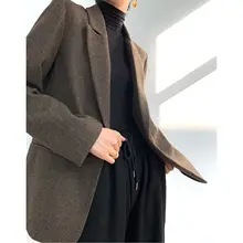 秋冬用 ゆったりしたウールブレンドカジュアルジャケット【レトロ英国風・千鳥格子柄・ショート丈】