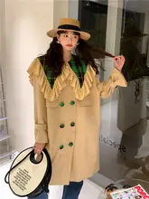 春季復古風フレンチスタイルのレース襟ダブルボタントレンチコート【中長丈・女性用】