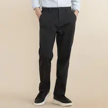 ビジネスカジュアル用 メンズコットン製 ブラックストレートパンツ【厚手・極上の柔らかさ・男士用】