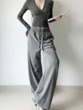 ドローストリング付きウエストゴムのワイドレッグパンツ【スポーツ・・オシャレ】（セットアップ対応）