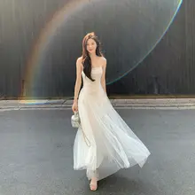 クラシックデザインのスリーブレスメッシュドレス【美しいウエストシェイプ・ロングスタイル】