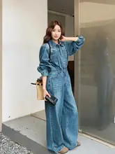 高腰デニムオールインワン【レトロ風・秋用・カジュアル・女性用】