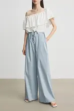夏用高腰ワイドレッグパンツ【黒・ドローストリング・ルーズフィット・軽やか】