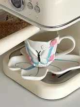 手作りギフトボックス入り 陶器製バタフライデザインカップ【コーヒー用・アフタヌーンティーセット】