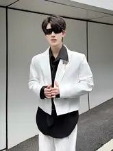 白色 短丈ジャケット【シンプルデザイン・光沢仕上げ・メンズ】