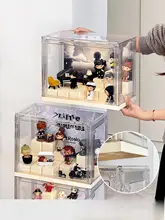 透明階段型収納ラック【リビング用・キャスター付き・フィギュア展示用・防塵設計】