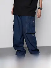 カジュアルな多ポケットデザインのデニムパンツ【ルーズフィット・束脚・ハイストリートスタイル】（セットアップ対応）