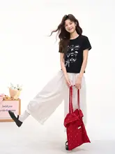 ワイドパンツ レディース レース 八分丈 シンプル ルーズ 夏 「HTmeme」
