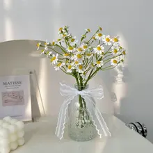 造花 デイジー花束【ガラス花瓶付き・DIY装飾・北欧風】