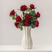 シンプルなホワイト陶器製バラ花瓶【インテリア装飾用・生花・ドライフラワー対応】