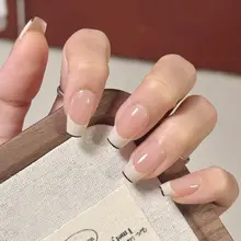 極上の柔らかさのフレンチスタイル ネイルチップ【黒縁・ヌードカラー・妊婦向け・取り外し可能】