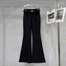 金属バックル付き細腰ベルトの着心地抜群なストレッチ微ブーツカットパンツ【シルエットを引き立てるデザイン】（セットアップ対応）