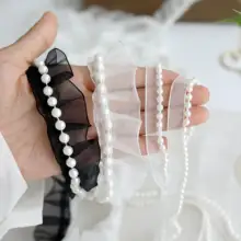 パールの装飾付きシフォンリボン【手作り・フリルレース・DIY衣装用】