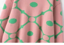 鮮やかな配色の青い小花柄カシミヤニットセーター【ゆったりシルエット・厚手】