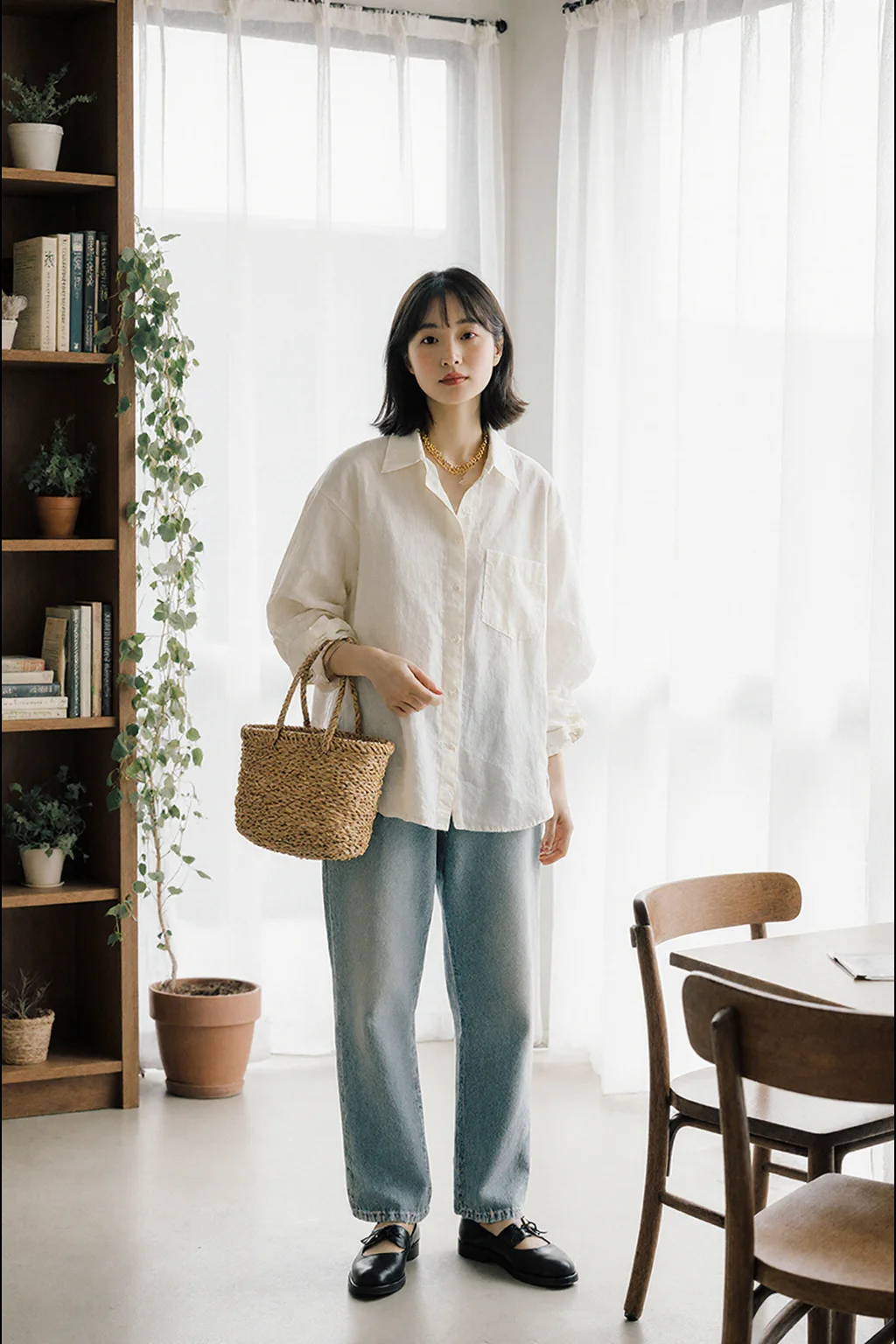 大人可愛い服 40代コーデの秘密：蝶結びシャツで自然な可愛さを実現