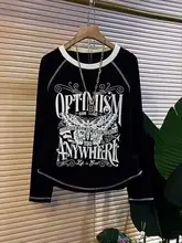 大きいサイズ レディース ラウンドネック デザインTシャツ【蝶々プリント・長袖・秋用】