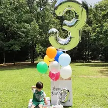 シルバーの数字バルーン【誕生日飾り・子供用・フォトプロップス】