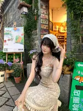 花柄デザインのロング刺繍フリンジカーディガンワンピース【リゾートスタイル・キャミソール】