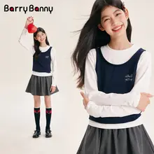 Tシャツ キッズ ガールズ 長袖 フェイクレイヤード リヨセル スクール風 インナー 春秋「BarryBanny」
