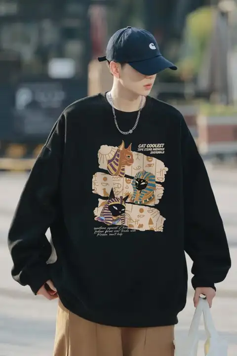 ユニセックス クルーネック長袖スウェットシャツ【カジュアル・ルーズフィット・秋春用】