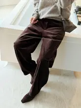 極上の柔らかさのコーデュロイ厚手保温カジュアルパンツ【秋冬用・ゆったりしたワイドレッグ・体型カバー】（セットアップ対応）