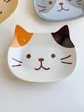 かわいい手描きデザインの陶器製双耳ボウル【デザート・フルーツ皿・猫モチーフ】