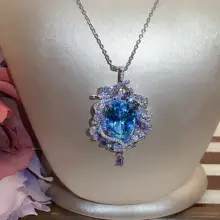 洗練された海洋ブルーダイヤモンドペンダントネックレス【煌めくデザイン・女性用】