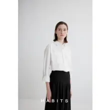 HABITS クラシックスタイル 麻混コットン長袖シャツ【ダブルポケット・翻領デザイン】